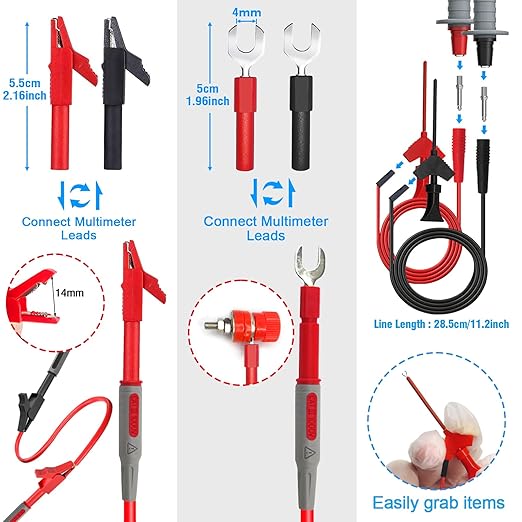 Multimeter Test Leads Kit,25PCS Current Probes with Replaceable Alligator Clips,Precision Sharp Probe,Test Hook,Test Tweezer,Wire Piercing Test Probe for Digital Electrical Multimeter Testing