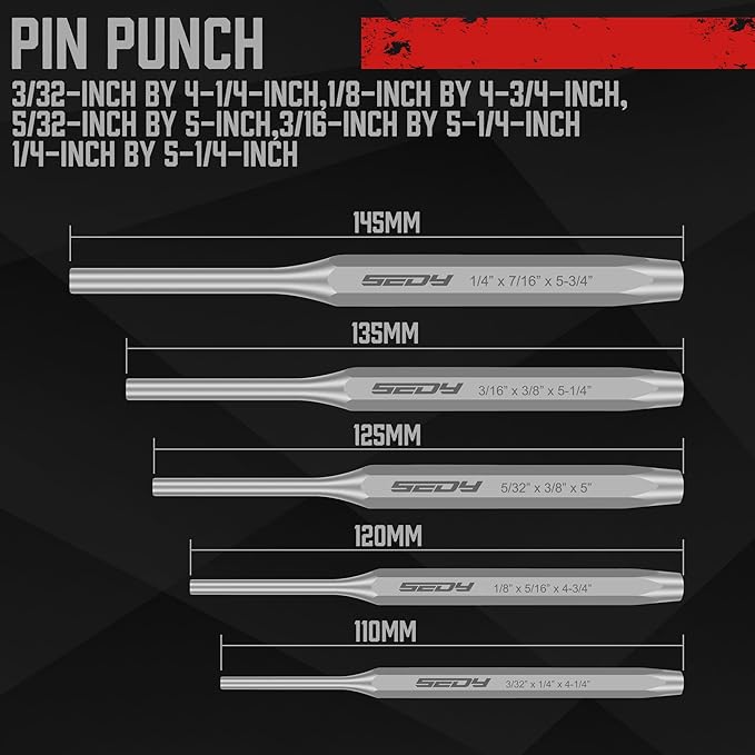 16-Piece Precision Punch & Chisel Set - Taper Punch, Pin Punch, Center Punch, Cold Chisels & Gauge for Versatile Applications