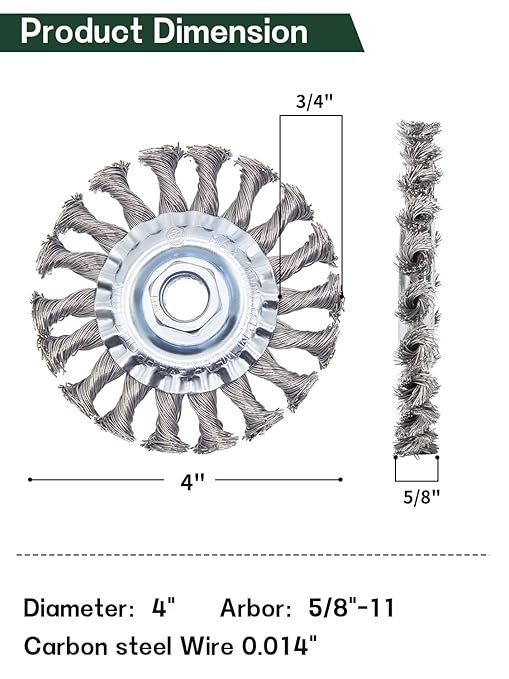 Knotted Wire Wheel Brush 4in 5/8-11 Threads Arbor for 4-1/2" Angle Grinder - 2pcs