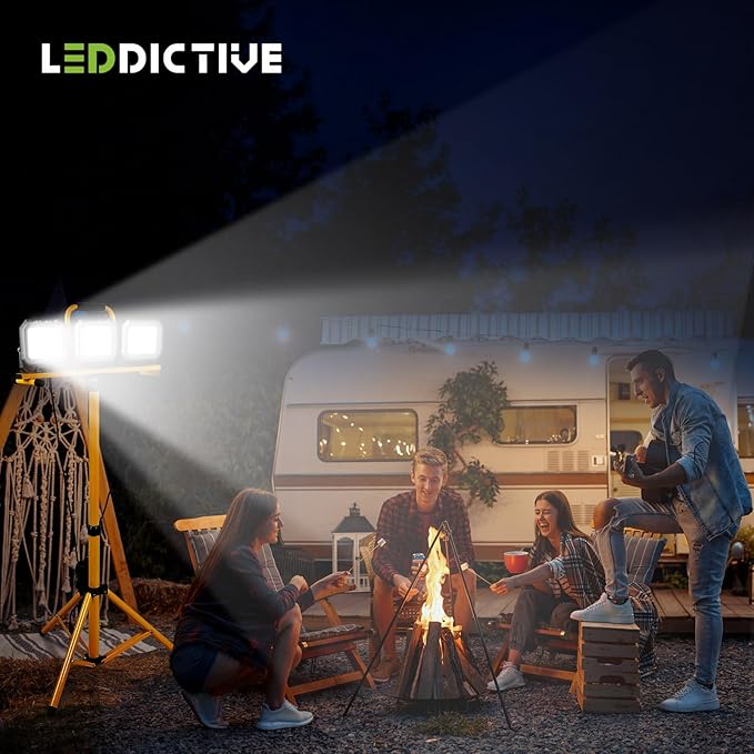 15000LM Work Lights with Stand, IP66 Waterproof 6000K LED Work Light with Foldable Tripod Stand, 3 Head Portable Work Light with Individual Switch for Indoor Outdoor Lighting