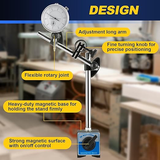 DASBET 110Lbs Magnetic Base with Fine Adjustment, 0-10mm Range Dial Indicator Magnetic Dial Indicator Holder Set in Strong Carry Box