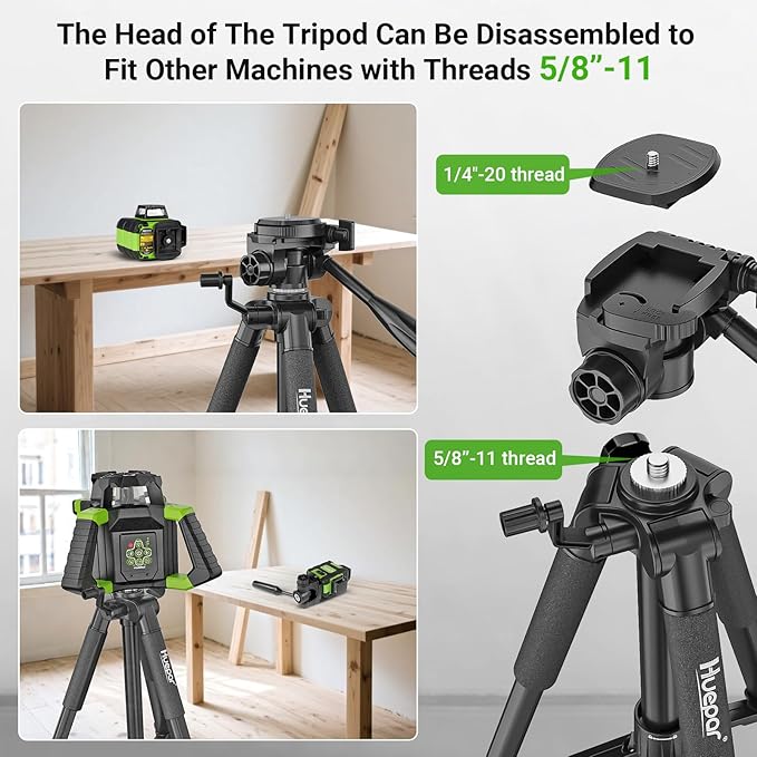 Huepar Tripod 50-inch Extendable Height Tripod Use with Laser Level, Point Lasers, Lazer Distance Measures, 1/4" and 5/8" Thread Mount for for Varieties Tools, Outdoor and Indoor T13A