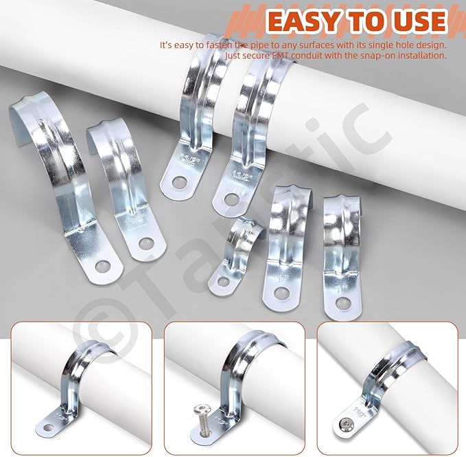 Tanstic 30Pcs 1-1/4 Inch EMT Pipe Strap Zinc Plated Steel One Hole Strap Conduit Clamp Rigid Pipe Strap for Pipe Fixing
