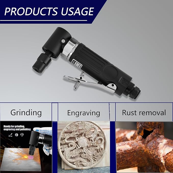 Right Angle Air Die Grinder 1/4" 20,000 RPM, 90° Pneumatic Tool for Metal Polishing - Professional for Woodworking & Automotive Repair, Compact & Lightweight