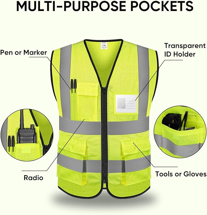 TICONN Reflective Safety Vest High Visibility Class II Mesh Vest for Women & Men Meets ANSI Standards