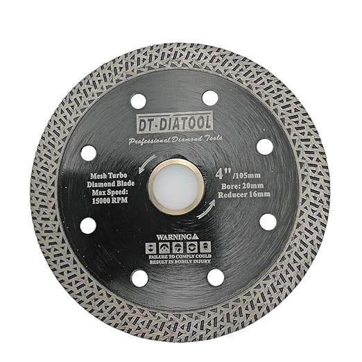 DT-DIATOOL Diamond Granite Blade 4 Inch for Marble Porcelain Tile Ceramic Diamond Cutting Disc with Mesh Turbo Diamond Segments Pack of 5
