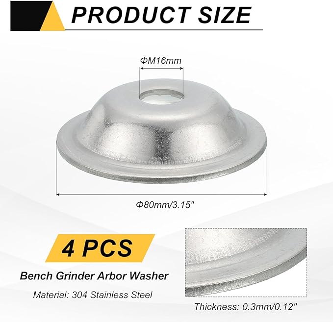 MECCANIXITY 4 Pcs M16 Arbor Washer, 3x80mm 304 Stainless Steel Bench Grinder Arbor Washer for Bench Grinder Polisher Wire Wheel Buffing, Silver