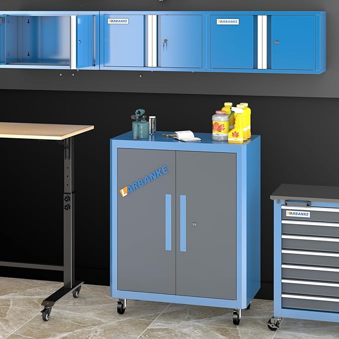 Upgraded Double Door Tool Chest with Locking System,Rolling Tool Chest with 360° Swivel Casters and Foot Pads,Large Tool Cabinet with Movable Partition for Different Needs,Large Assembly Box