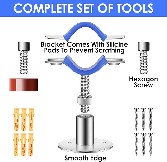 Adjustable Pipe Hangers Supports Stainless Steel 304 - Pipe Bracket Wall Mount Ceiling Mount Pipe Clamp Support with Screws for OD Pipe Tube 19-23mm Applicable Height 50-100mm (2PCS)