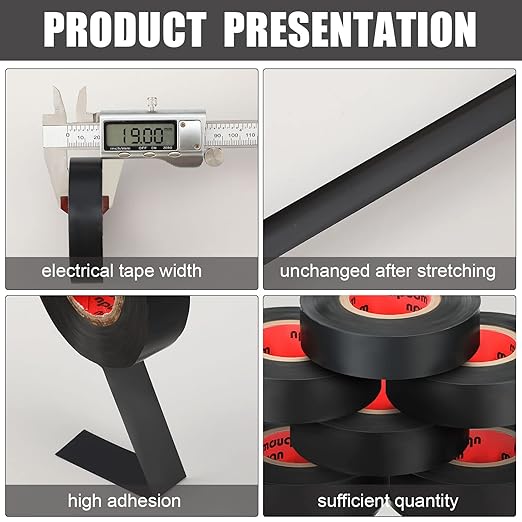 Treela 20 Rolls Electrical Tape 3/4 Inch Waterproof Vinyl Electrical Insulating Tape Flame Retardant Indoor Outdoor High Temperature Resistance Accessory for Wire and Cable(Black,66 ft)
