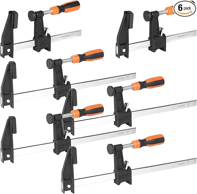 6-Pack Bar Clamps, 12' & 6' Heavy Duty, 600 Lbs Force, Adjustable, Quick Release, 2.5' Throat Depth, Plastic Handle