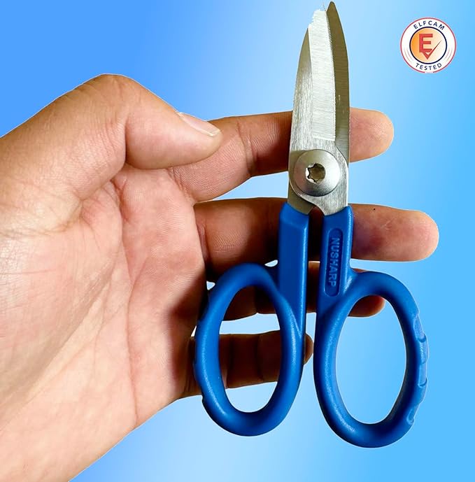 Elfcam® - 2 Pack Kevlar Scissors for Fiber Optic Cables, Super Multi Shears with Serrated Blade for Griping Materials, Multifunctional Cutters Made of High Carbon Alloy Steel, Manufactured by Nusharp