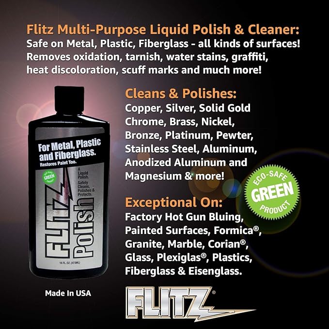 Flitz Multi Purpose Metal Polish Liquid - 7.6oz Bottle of USA-Made Tarnish Remover - For Aluminum, Chrome, Brass, Nickel, Silver - Non-Abrasive Metal Cleaner and Polish, Restorer (6 Pack)