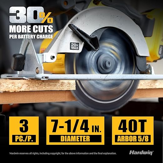 7 1/4 Inch Framing Circular Saw Blade-3Pack, 40T ATB Carbide Teeth, Lightweight for Cordless Saws. Super Thin Kerf for Cutting Wood, Plywood, MDF, OSB, Hardwood, Softwood & More.