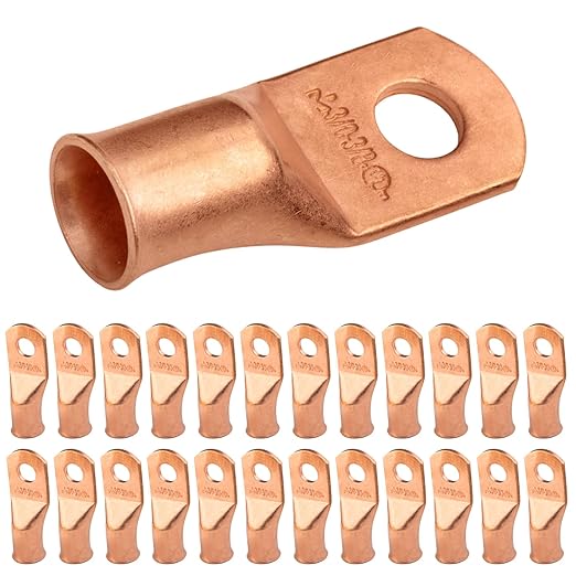SELTERM 25pcs 3/0 AWG 3/8" Stud Battery Lugs, Ring Terminals, Heavy Duty Copper Wire Lugs, Battery Cable Ends, 000 Gauge Ring Terminal Connectors, UL Bare Copper Eyelets Electrical Battery Cable Lugs