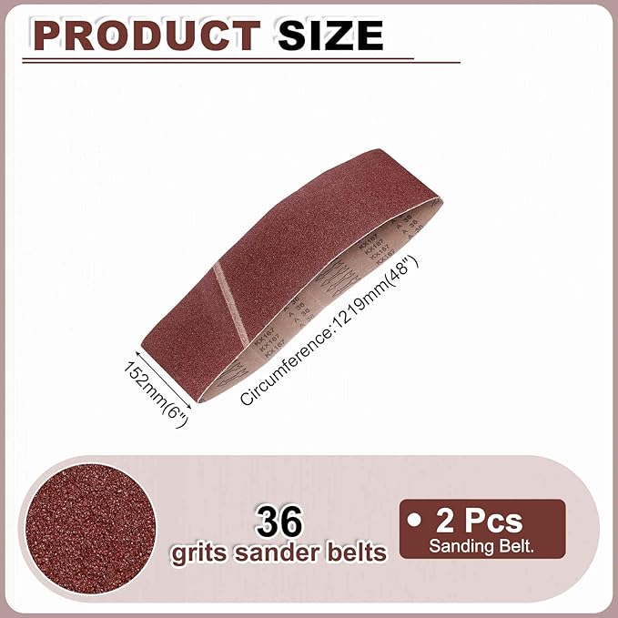 HARFINGTON 6 x 48 Inch Sanding Belts, 2 Pcs 36 Grits Aluminum Oxide Abrasive Belt Sander File Belt for Woodworking, Metal Polishing, Knife Sharpener