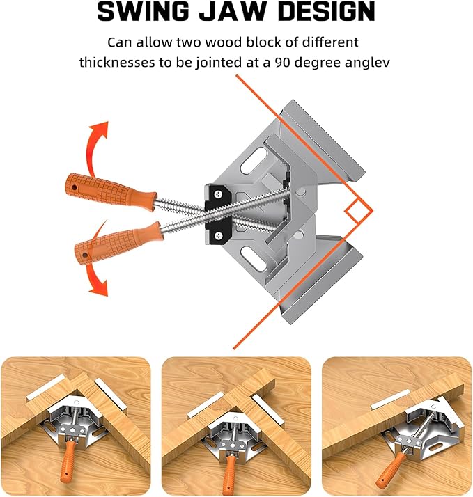 Corner Clamp, 4pcs 90 Degree Right Angle Clamp with Adjustable Aluminum Alloy Swing Jaw, Single Handle Clamps for Woodworking Tools Photo Framing, Present for Men Dad 11.1 Inch