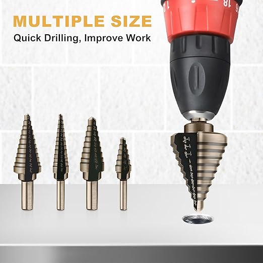 Aleric Step Drill Bit Set - 5 Pcs High Speed Steel Titanium Step Drill Bits, Step Bits for Metal,Wood,Plastic, Step Bit, Multiple Size Hole Cutting Drilling Cone Unibit Step Drill Bit for DIY Lovers