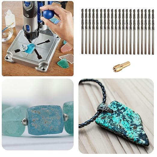 Drilax 20-Pc 2.5mm Diamond Drill Bit Set | Dremel Compatible with 1 Collet | for Glass, Sea Glass, Gems & Jewelry