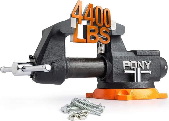 PONY 4 Inch Heavy Duty Bench Vise 4400LBS Clamping Force, Pro Workshop Workbench Vise with 360-Degree Rotatable Base and Anvil, 4-Inch Jaw Opening and Width for Woodworking, Drilling, Pipe Cutting