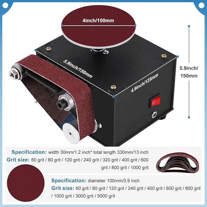 2 in 1 Mini Belt Disc Sander,4 Inch Sanding Disc Machine,1.18 x 13 inch Belt Sander 8000RPM for Knife Sharpening, Wood, Crafts, Metal, Stone, and Scissors Grinding