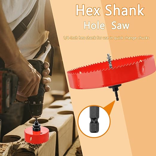Hole Saw Heavy Duty bit Hex Shank,Hole Saw HSS with Arbor Bi-Metal & Heavy Duty Hole Saw Cutter for Wood Corn Hole Boards Plastic Drywall (φ165)