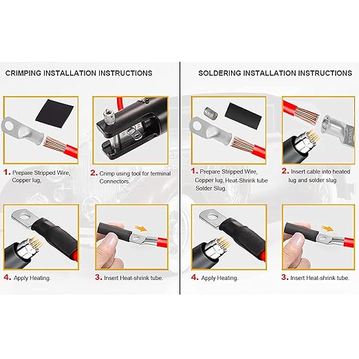 TKDMR 10pcs 4 AWG - 5/16" Tinned Copper Wire Lugs Ring Terminals, Marine Grade Battery Cable Ends with 10pcs 3:1 Dual Wall Adhesive Heat Shrink Tubing