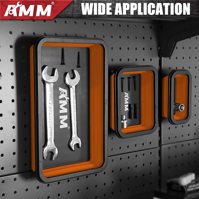 AMM Foldable Magnetic Parts Tray Set, 3 Different Size Magnetic Tool Trays for Bolts Screws Nuts & Small Metal Parts, Mechanic Tool Present for Men，Orange