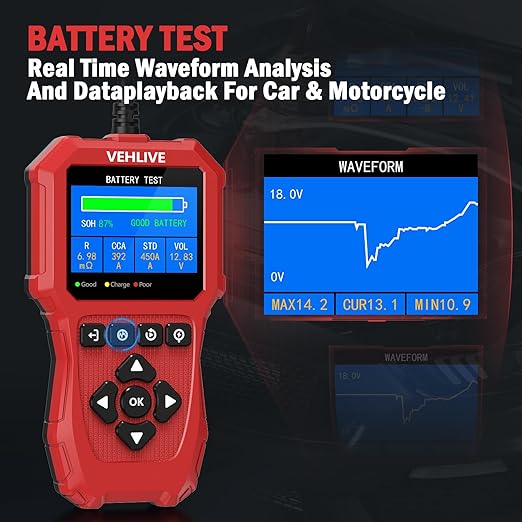 Car Battery Tester 6V 12V, 5-3000CCA Battery Load Tester, Automotive Alternator Tester Digital Auto Battery Analyzer Charging Cranking System Tester for Car Truck Motorcycle SUV ATV Boat Yacht
