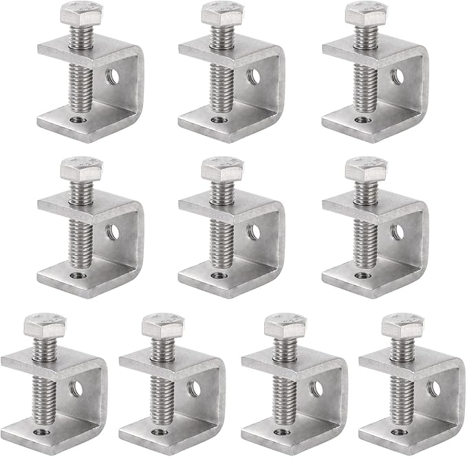 53/64” (21 mm) Mini C Clamps Stainless Steel, Small C-Clamp Tiger Clamp G-Clamp U Clamps Heavy Duty for Woodworking Welding Building Household, 1/8”(4 mm) Thickness (10 Pack)