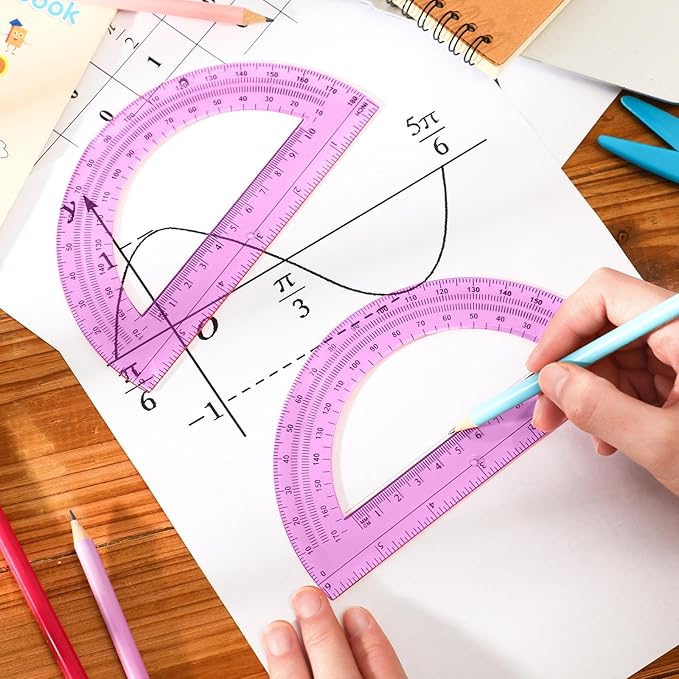 EBOOT Plastic Protractor Math Protractors 180 Degrees, 6 Inch, Pack of 2 (Pink)