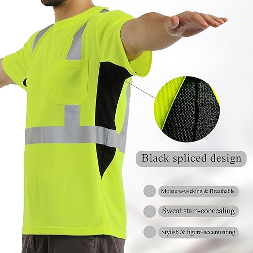 sesafety Safety Reflective Shirts, Class 2 High Visibility Shirts for Men Construction Work Mesh Short Sleeve Yellow 4XL
