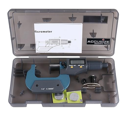 Accusize Industrial Tools 1-2''/25-50mm x 0.00005''/0.001mm 2 Key Electronic Digital Outside Micrometer, mm/inch, Metric/Imperial, Md71-0002