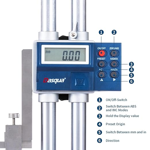 Dasqua 20"/500mm Double Beam Digital Height Gauge with Feed Wheel, Heavy Duty Cast Iron Base with Carbide-Tipped Scriber, Accuracy: ±0.0019"/0.05mm, Resolution 0.001"/0.01mm