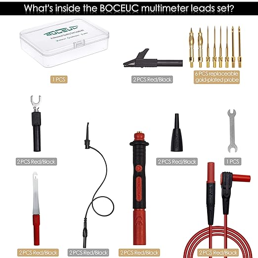 Multimeter Silicone Leads Electrician Test Leads Kit CAT III 1000V&CAT IV 600V with Alligator Clips Test Hooks and Needle Back Probe Pins for Fluke, AstroAI, INNOVA