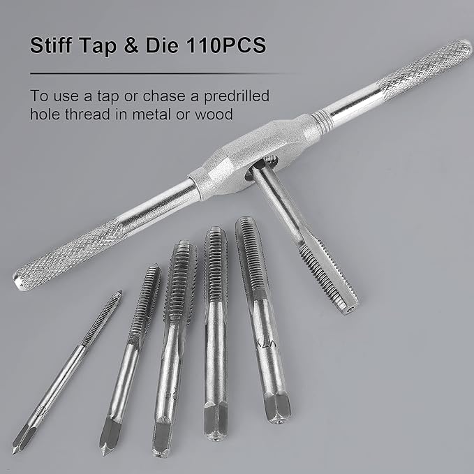 110 PCS Metric Tap and Die Set, Metric Screw Threads M2-M18 for Cutting External and Internal Threading, Come with Storage Case and Complete Accessories