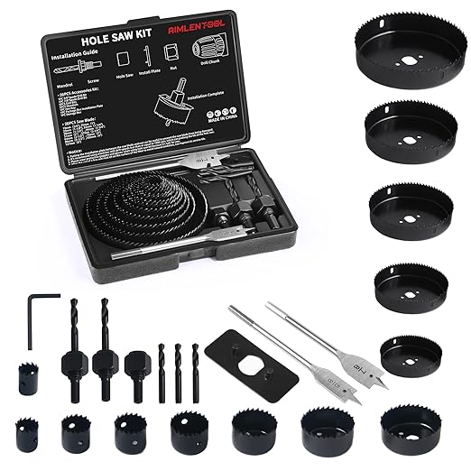 Hole Saw Set, 26PCS Hole Saw Kit with 3/4" to 5" (19mm-127mm) Saw Blades, Spade Drill Bit, Mandrels, Drill Bits, Installation Plate,Hex Key with Storage Box for Soft Wood, Plastic,PVC Board