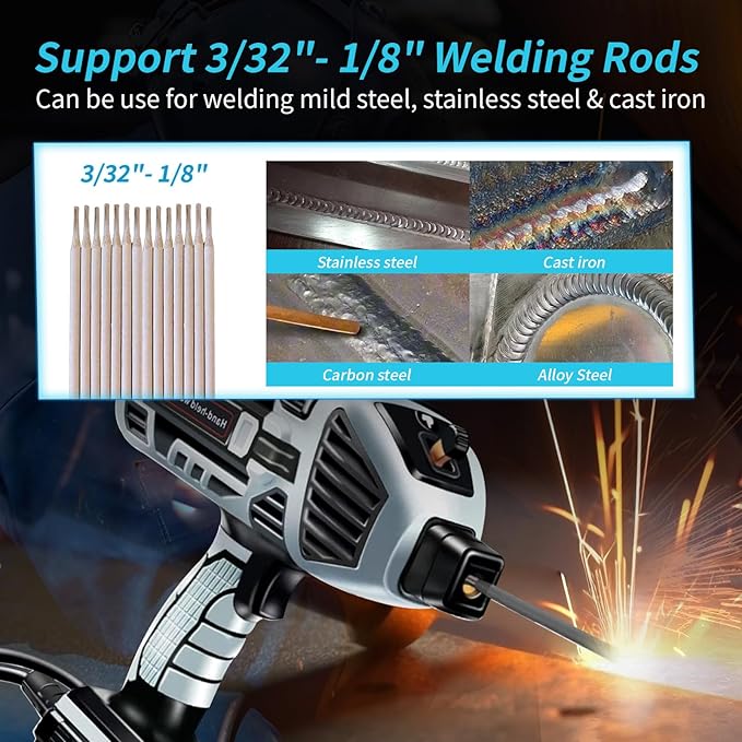 Portable Welding Machine Handheld Welder: IGBT Inverter Hand Held ARC Welder Gun with 6 Variable Current Adjustment - Welder Machine 110v Electric Welding Equipment for 3/32"-1/8" Wire Rods (Grey)