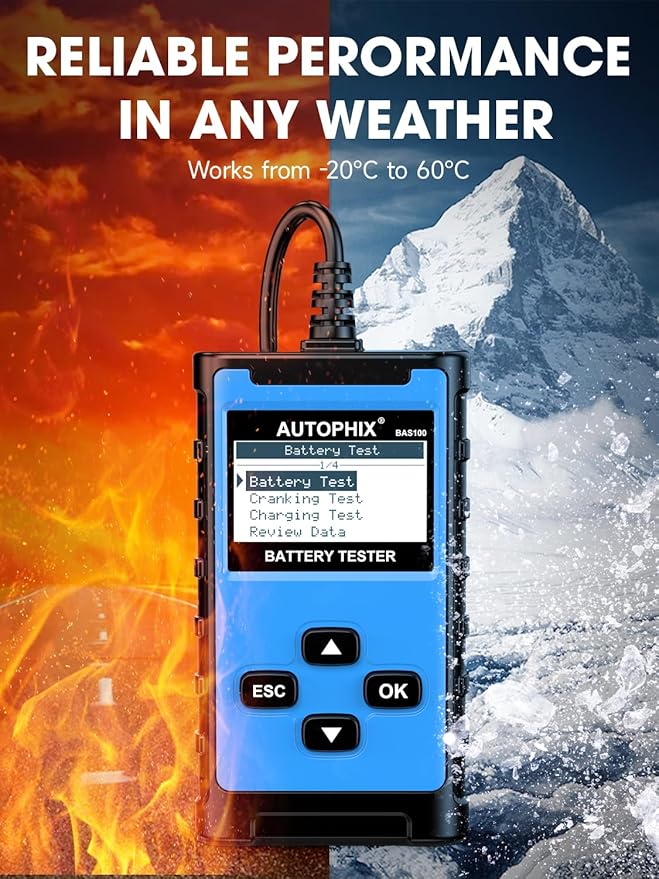 AUTOPHIX BAS100 Car Battery Tester 12V 24V, Accurate Automotive Load Meter Alternator Analyzer 100-2000 CCA Load Tester, Charging & Cold Cranking Test for Cars Truck Motorcycle Boat and More