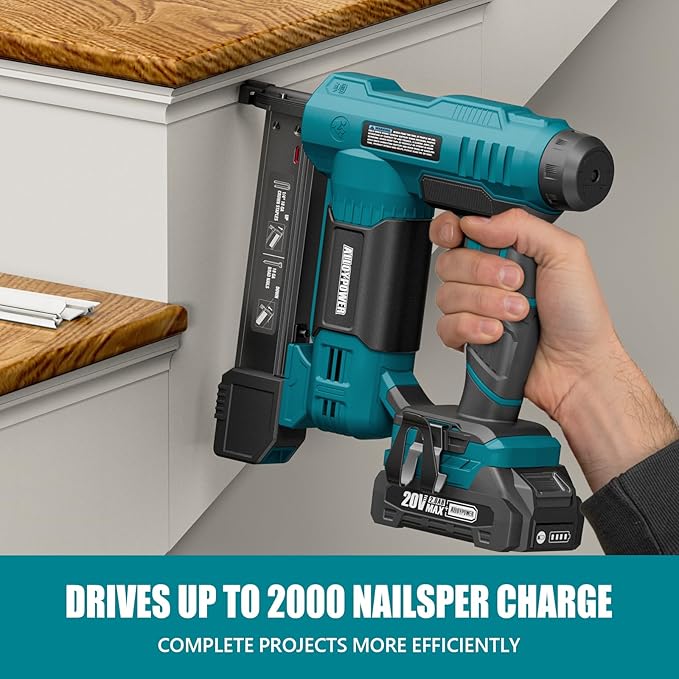 ALLOYPOWER 18 Gauge Nail Gun Battery Powered, 2 in 1 Cordless Brad Nailer/Electric Stapler with 2.0Ah Battery and Charger,1000pcs Nails and 500pcs Staples Included for Home Improvement & Woodworking