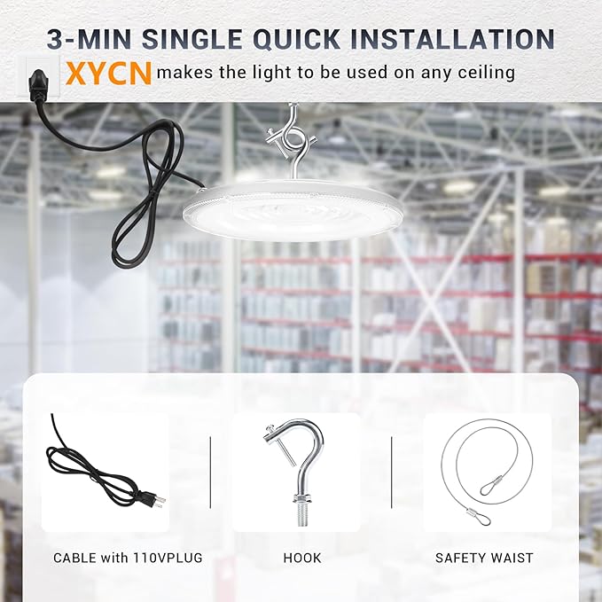 4 Pack 250W UFO Led High Bay Light,120VAC,5000K Daylight Commercial Bay Lighting,IP66 Waterproof,41050LM,1150W MH/HPS with Plug Area Lighting for Warehouse/Shop/Workshop/Barn/Gym/Factory