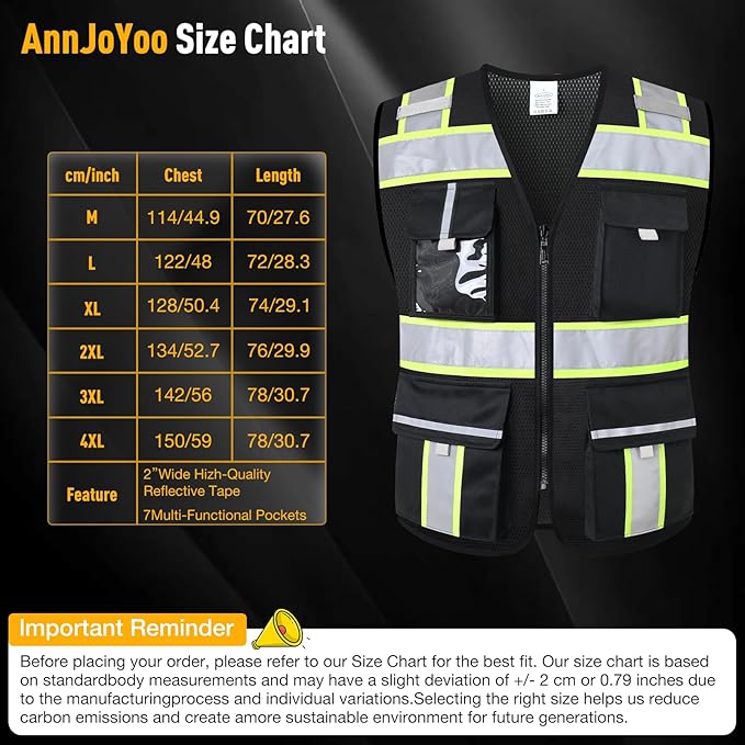 Class 2 Safety Vest with Zipper Front and multiple Pockets, High Visibility Vest, Meets ANSI/ISEA Standards