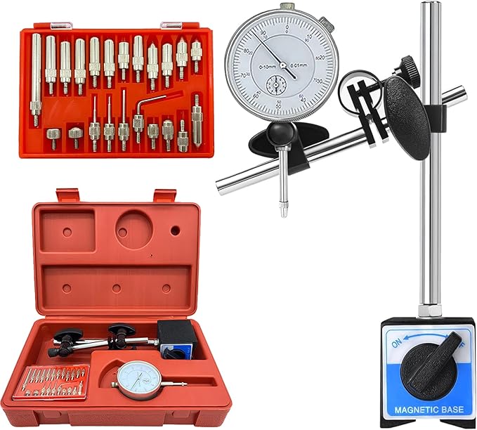 Electronic Digital Dial Indicator with Magnetic Base Holder Fine Adjustable Long Arm 0-1" / 25.4mm Inch/Metric Conversion Professional Gauge 0.01mm/0.001"