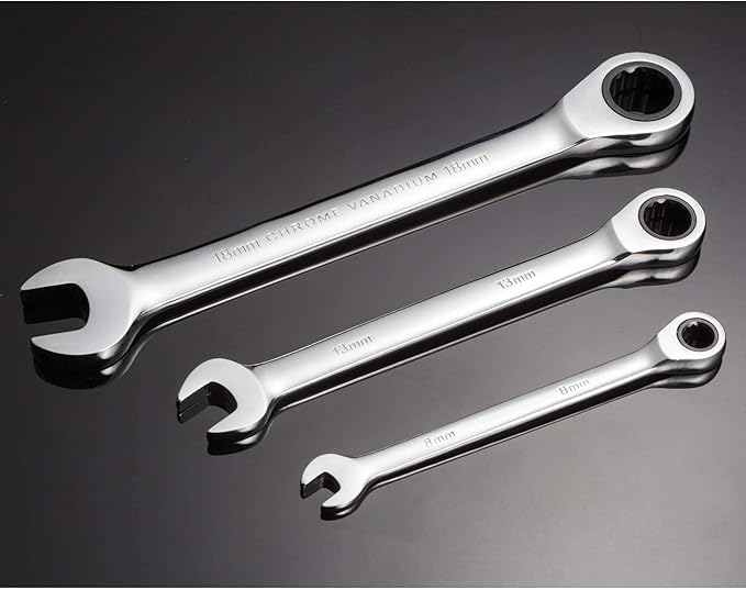 Ratchet Spanner Set Combination Wrench 12 Piece Metric Sizes from 8mm to 19mm with Roll Bag, Perfect for Home, Bike, Car Repairs