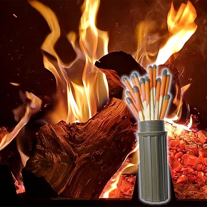 Emergency Fire Starter | Windproof & Waterproof Storm Matches with Waterproof Case & Wax Rope | Survival Gear for Camping, Hiking, Bushcraft, Bug Out Bag