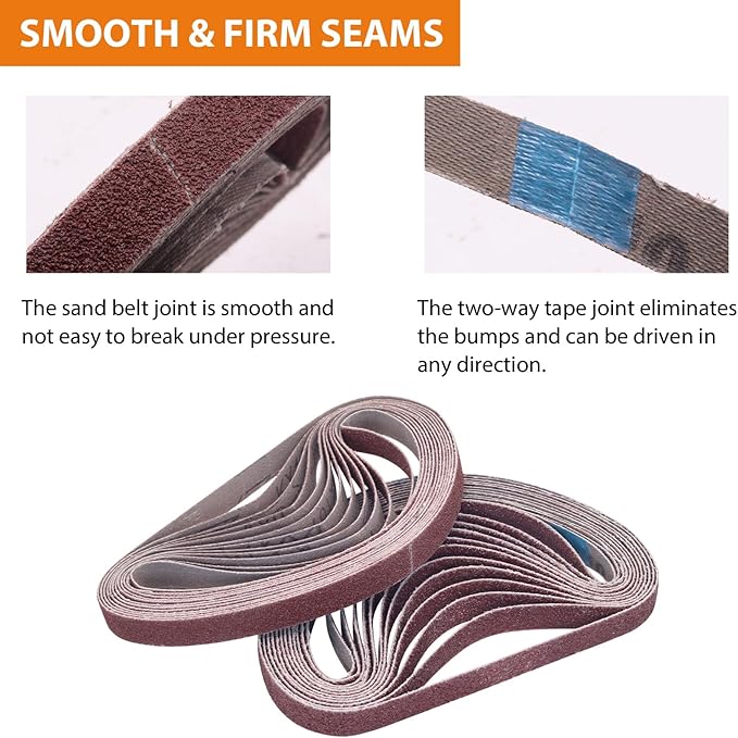 TAOKYID 36 Pack 1/2 x 18 Inch Sanding Belts for Air Belt Sander, Aluminum Oxide File Abrasive Belts 1/2-Inch x 18-Inch, 12 Each of 40/60/80 Assorted Grits 1/2x18 Sanding Belt Sandpaper