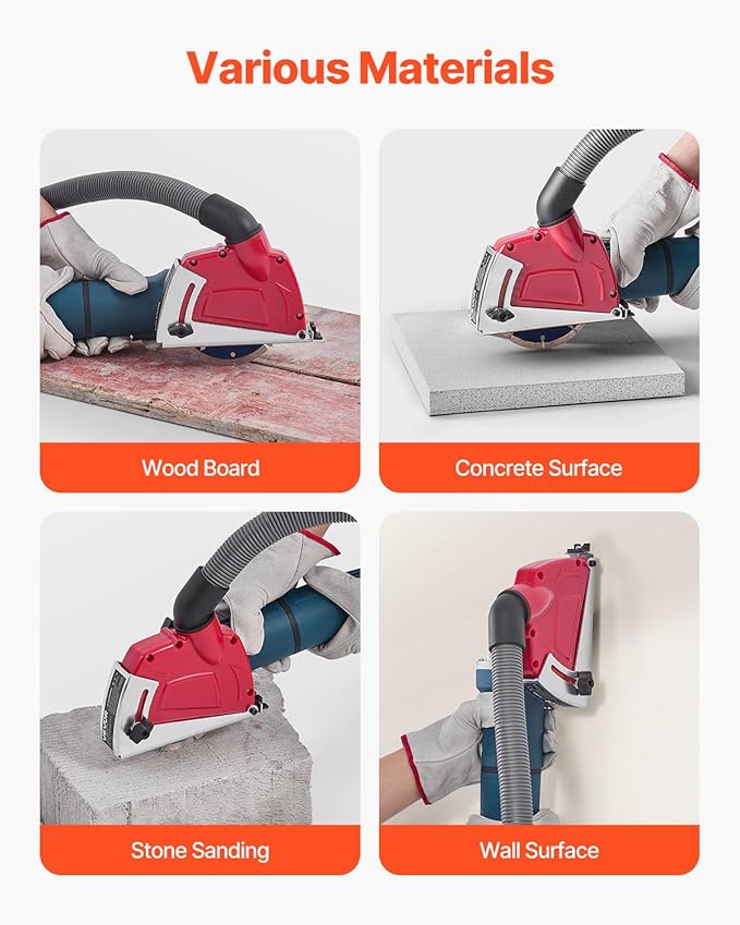 VEVOR Cutting Dust Shroud for Angle Grinders, Universal 4-5 in Angle Grinder Dust Shroud with 6 Clamping Washers, Adjustable Cutting Depth, Connect to Vacuum Cleaner, for Wood Concrete Wall Stone