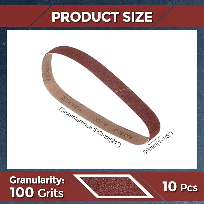 10 Pcs Sanding Belts 1-1/8 x 21 Inch 100 Grit Aluminum Oxide Abrasive Sandpaper for Belt Sander Metal Grinding Wood Working Weld Rust Removal
