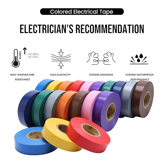 Lichamp 20 Pack Colored Electrical Tape Waterproof, 3/4 in x 66ft, Industrial Grade UL/CSA Listed High Temp Electrical Tape Colors Electric Super Vinyl, 2075C2