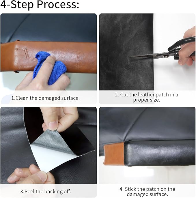 Leather Repair Patch Kit – 17x79 Inch Instant Repair for Scratches, Cracks & Peels on Furniture, Couch, Sofa, Car Seats, Handbags, Cabinets – Heavy-Duty Adhesive Leather Repair Tape (Black)